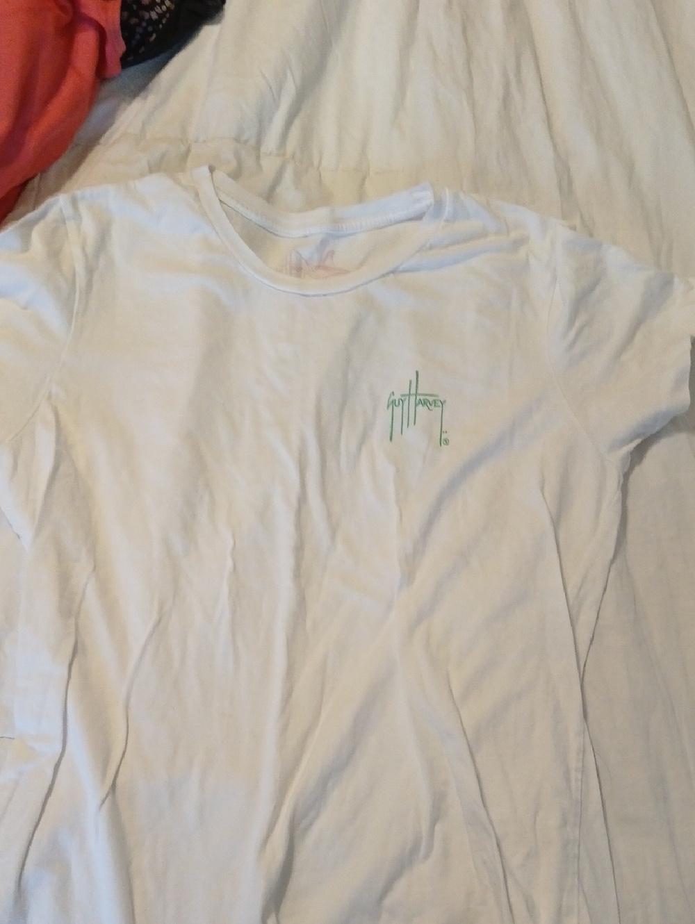 Guy Harvey White Short Sleeve Tee with Small Green Script Logo